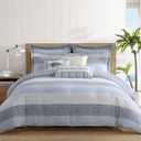 Levtex Home Sand Stripes Blue Twin/Twin XL Comforter Set (68x88in) with 1 Pillowcase (26x20in) - Woven Jacquard Stripe - Blue, Grey, White - Cotton Twin Size Comforter Set - Soft, Pre-Washed