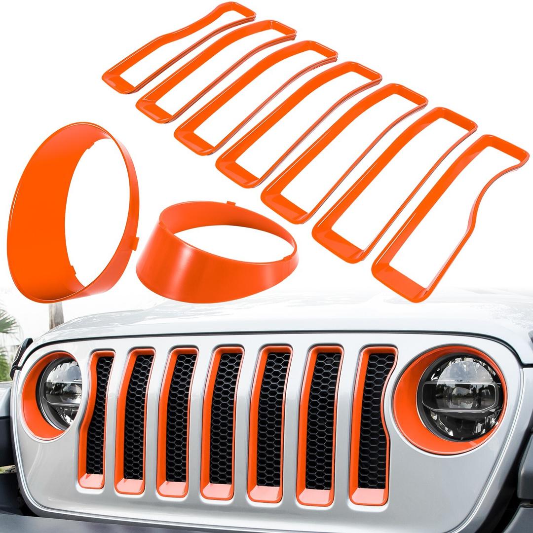For Jeep Wrangler JL JLU Front Mesh Grille Grill Insert+Headlight Cover 2018-23