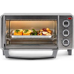 BLACK+DECKER 4-Slice Toaster Oven, TO1745SSG, Even Toast, 4 Cooking Functions Bake, Broil, Toast and Keep Warm, Removable Crumb Tray, Timer