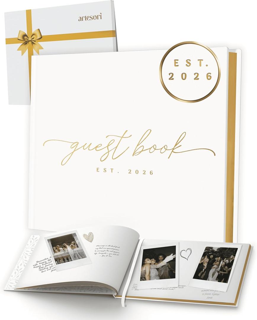 Est. 2026 Elegant Guest Book with 100 Blank Pages — Linen Gold-Foiled Guestbook to Sign for Special Events: Wedding, Baby Shower, Birthday Party — Hardcover Guest Book to Insert Photos & Polaroids