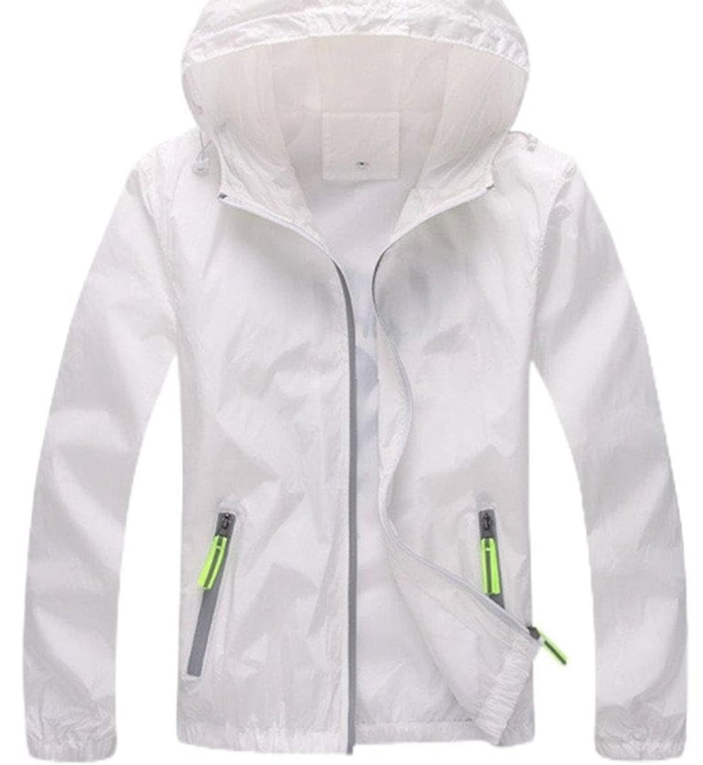 Lasher Womens Lightweight Windbreaker UV Protect Coat Hooded Zip Up Sport Jacket, XL, White
