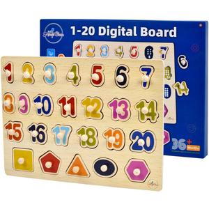 Avery's Choice Magnetic Wooden Number and Shape Recognition Board, Educational Puzzle with 13 Magnetic Pieces, Multicolor Learning Toy for Toddlers 36+ Months, 11.81 x 8.86 Inches