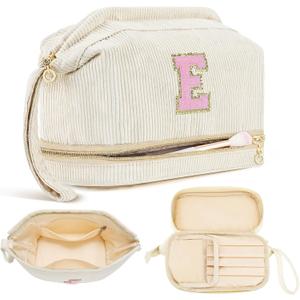 Makeup Bag for Girls Gift, Personalized Graduation Gifts Initial Women Makeup Bag for Travel, Teacher Appreciation Gifts Preppy Make up Bag Cosmetic Bag 18th Birthday Gifts for Teen Girl Trendy - E