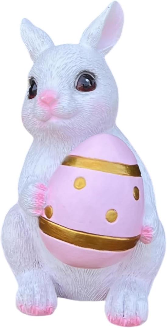 Easter Bunny Statue, Spring Tabletop Decoration, Cute Rabbit Figurine for Home Yard Garden Easter Decor (Bunny and Egg)