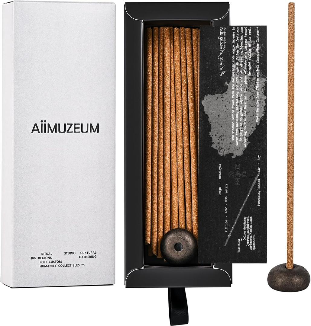 Aiimuzeum Potala Tibetan Incense Sticks Traditional Meditation Tara Healing- with Luxe Pebble Incense Holder Gift Set Handcrafted for Meditation, Yogis & Relaxation 20 Packs (Herbal Scent)