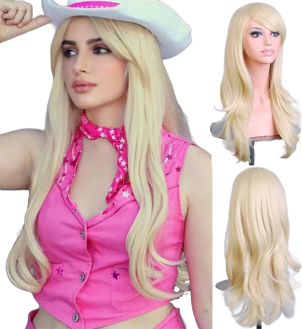 BERON Light Blonde Wigs 28 Inches Blond Wig Long Wavy Blonde Wig Cosplay Costume Wigs Wig Cap Included