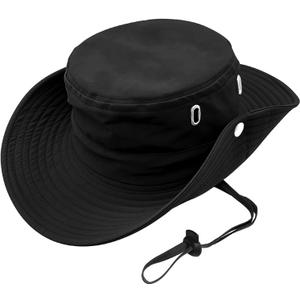 Mens Womens Bucket Sun Hats,Wide Brim Beach Fishing Hat UDF 50+ UV Protection Sun Hats Drawstring Fixed,Suitable for Hunting Beach Sun Protection Black