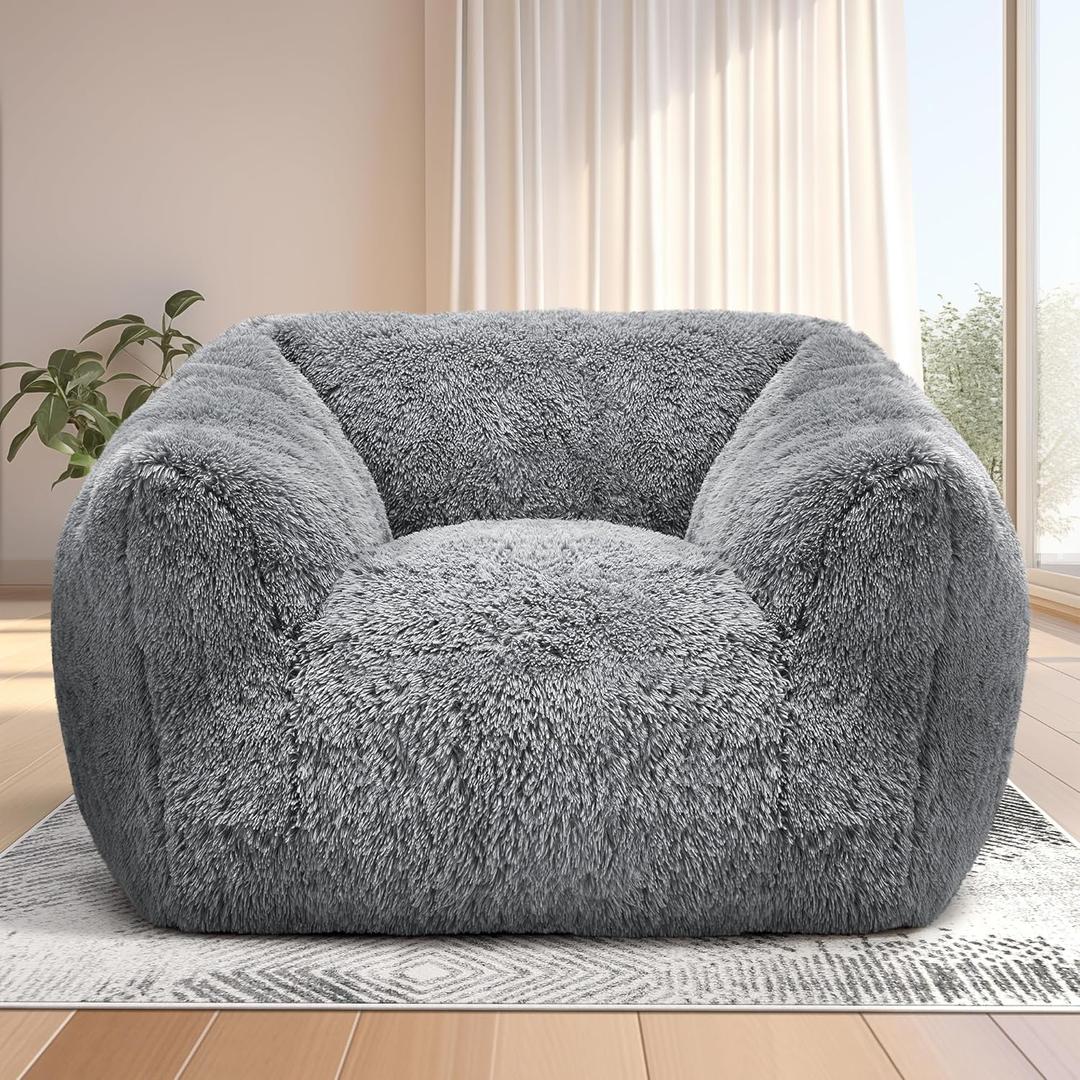 Homguava Giant Bean Bag Chair for Adults,Large Bean Bag Sofa with Armrests & Stuffed Memory Foam,Big BeanBags with Filler,Plush Bean Bag Couch Comfy Lazy Sofa for Bedroom,Living Room (Extra Large,Grey)