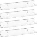 Lifewit Floating Shelves for Vinyl Record, 4 Pack 12" Clear Acrylic Wall Shelf Room Decor for Book/Photo/Picture/Makeup Display in Bedroom, Living Room, Bathroom Storage and Organization