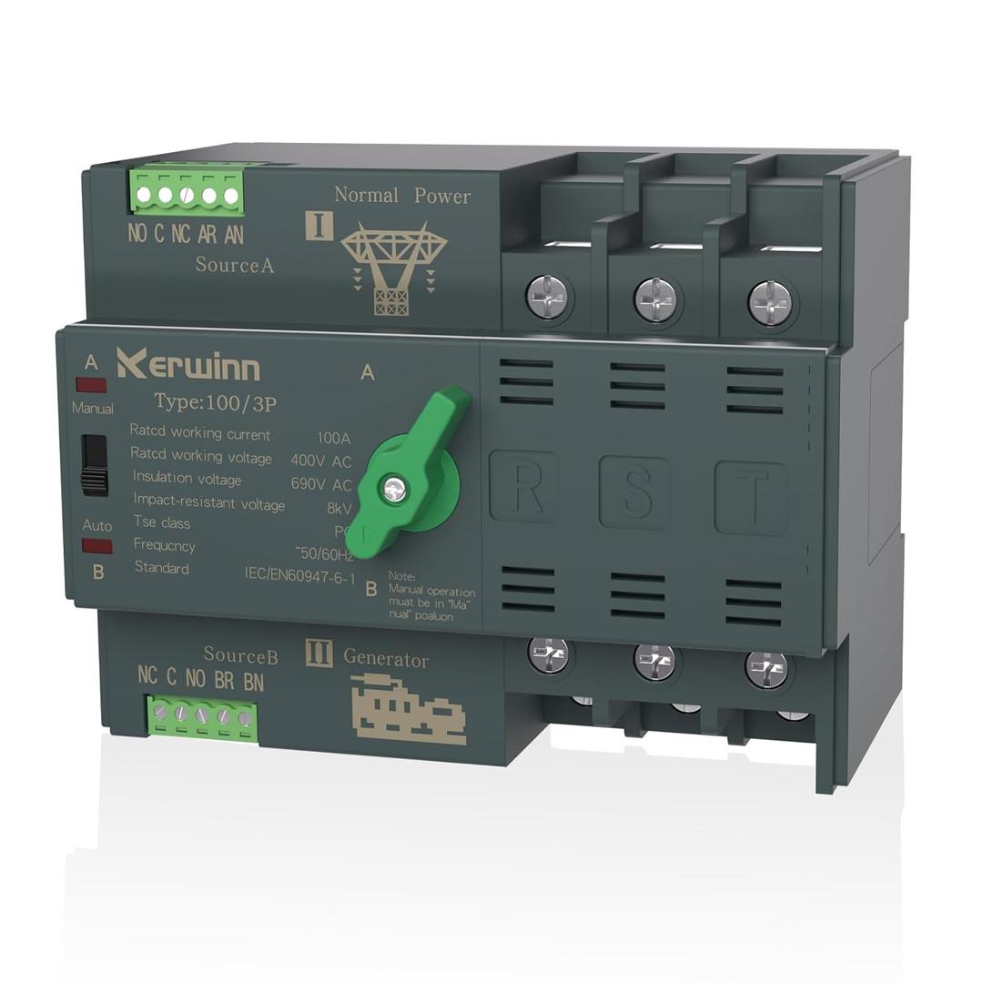 Mini ATS Automatic Transfer Switch 100 amp Manual Transfer Switch Power Transfer Switch 220V Dual Power Electrical Selector Switches DIN Rail Mount3P