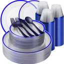 Beststar 350PCS Blue and Clear Plastic Dinnerware Sets for 50 Guests, Include 100 Blue Disposable Plates, 100 Forks, 50 Knives, 50 Spoons, 50 Cups, Christmas Party Supplies