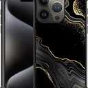 Case Compatible with iPhone 16 Pro, Pattern Plexiglass Cover for Boys Girls, Shockproof Anti-Scratch Drop Protection, Black Gold Marble