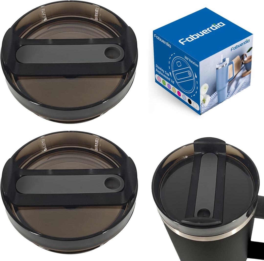 2 x 40 OZ Tumbler Lid Replacement Compatible for Stanley Quencher, 2 Pack Spill Proof Clear Tumbler Covers for Stanley Cup Accessories(Black)