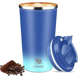 Hwawhin 17oz Insulated Travel Coffee Mug with Flip Lid  Leakproof Stainless Steel Insulated Coffee Tumblers, Reusable Coffee Cup for Hot & Cold Drinks, Perfect for Camping & On-the-Go (Light Dark Blue)