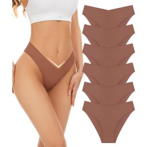 Seamless Bikini Cheeky Panties for Women Soft V-Cut No Show Hipster Breathable Stretch Invisibles Panties 6 Pack XS