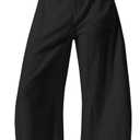 Baggy Barrel Pants Women Cotton Linen Summer Palazzo Pants Casual Wide Leg Trousers with Pockets (Black, XL)