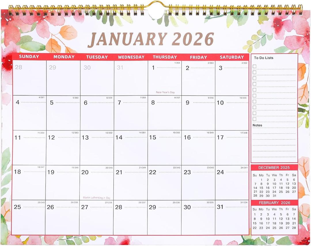 Wall Calendar 2026-2027 18 Month Calendar January 2026-2027 15" X 12" Hanging Large Monthly Planner Ruled Blocks for Home School Office Organizing Thick Paper Holidays To-do List Notes