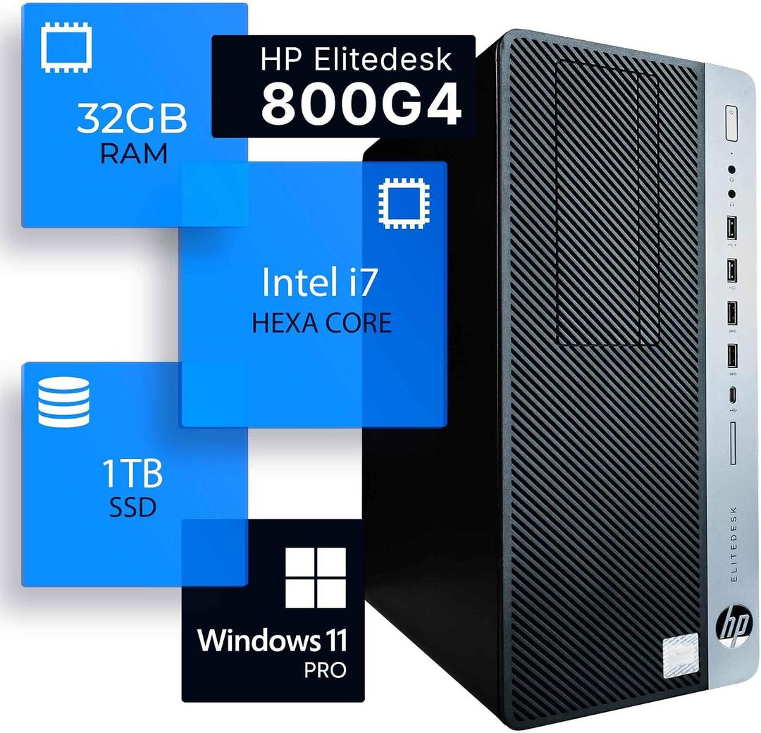 HP EliteDesk 800G4 Tower Desktop Computer | Hexa Core Intel i7 (3.4) | 32GB DDR4 RAM | 1TB SSD Solid State | Windows 11 Professional | Home or Office PC, Black