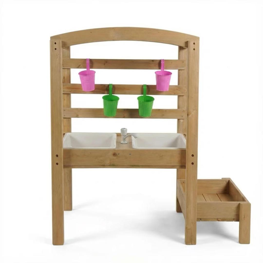 VYOMAMA Kids 3 in 1 Kids Wooden Sensory Table, Wood Sand and Water Table for Toddlers, Outdoor Wooden Toy Play Water Table Set for Boys and Girls (Natural)