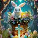 WUSARPLY Easter Diamond Painting Kits for Adults, Rabbit with Flowers Diamond Art Kits Full Drill Diamond Dots Paint with Diamonds Gem Arts and Crafts for Beginner Adults Home Wall Decor