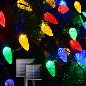 Solar String Strawberry Lights Outdoor 2 Pack 200 LED 80Ft Multi-Color Christmas Fairy Lights with 8 Lighting Modes, Waterproof Solar Lights Outdoor for Garden Christmas Wedding Xmas Tree Decoration