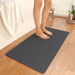 Bathroom Rugs Non Slip, Extra Soft Absorbent Quick Dry Bath Mats, Foam Weave Texture Thin Bath Rugs Washable with Rubber Backing, 24" x 48 (Grey)