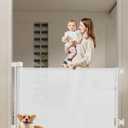 Miumoon 50 inch Retractable Baby Gates 34 inch Tall, Retractable Gate with Reinforced Strip Design to Prevent Crawling Through, Retractable Dog Gate for Stairs, Doorways, Hallways (White)