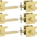 Goldenwarm Gold Door Handles Interior, Zinc Alloy Heavy Duty Brushed Gold Interior Door Handles for Bedroom Bathroom, Modern Square Privacy Door Levers (6 Pack)