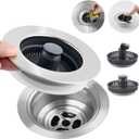 Hibbent Universal 3 in 1 Metal Kitchen Sink Drain Strainer, Upgraded Stainless Steel Drain Stopper Combo, Pop Up Sink Stopper, 3 Anti-Clogging Basket Strainers with Handle for US Standard 3-1/2" Drain