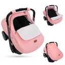 Bioby Winter Baby Car Seat Cover, Infant Car Seat Cover for Boy Girl, Roomy, Cozy, Warm, Waterproof Baby Carseat Covers Canopy with Thickened Fleece Lining, Breathable Hole, Universal Fitted Pink