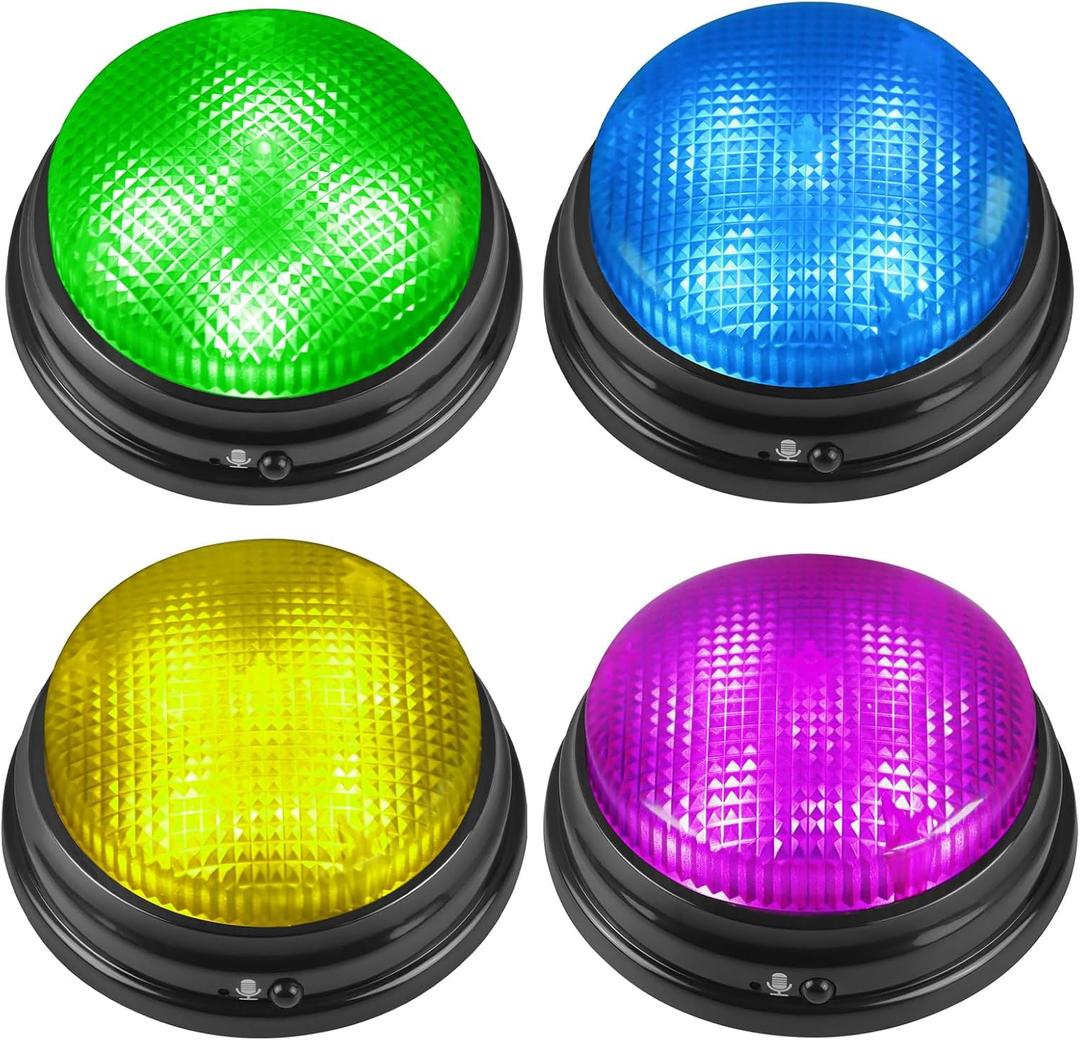 BEAN LIEVE Recordable Answer Buzzers - Set of 4, Personalized Sound, Game Show Buzzers for Family Game, Trivia Nights and Classroom Teaching