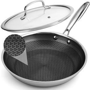 12 Inch Hybrid Non Stick Frying Pan Set Skillet Stainless Steel Skillet Chef's Pan with Matching Lid, PFOA-Free Non-Toxic Cookware, Dishwasher & Oven Safe, Induction Compatible All Cooktop
