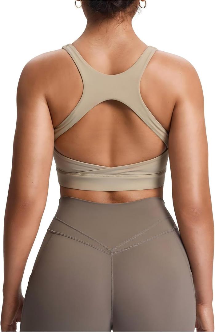 Aoxjox Women's Workout Sports Bras High Impact Fitness Training Gym Khloe Bra Yoga Crop Tank (Mink)