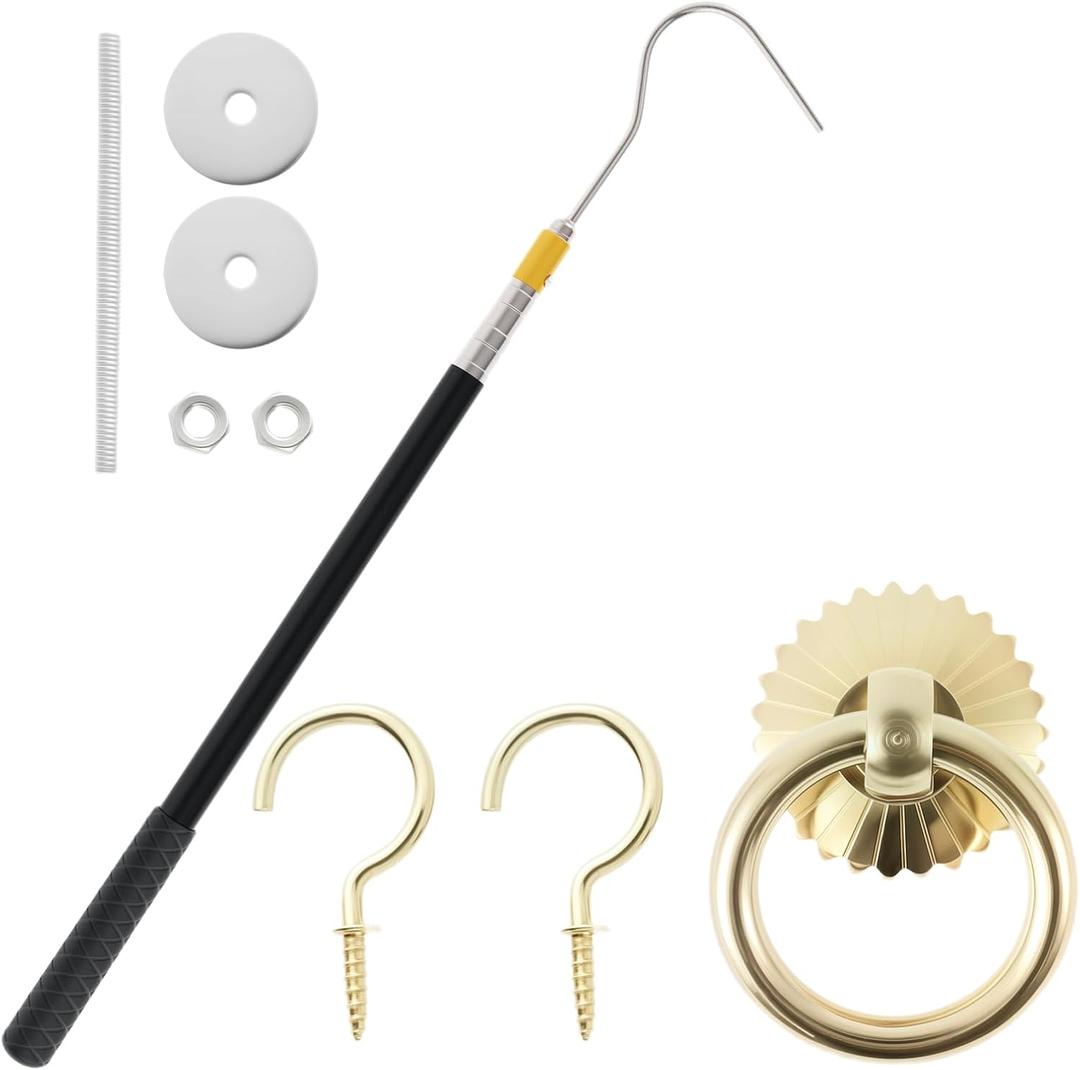 1 Set 63 Inch Attic Pull Down Hook Attic Ladder Pull Down Hook Attic Ladder Pull Down System Kit Stainless Steel Efficient Convenient Attic Door Pull Fast Assembly Suitable for Loft