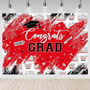 Mocsicka Graduation Backdrop 8x6ft Congrats Grad Red Graduate Party Decorations Background Class of 2025 Photography Backdrops
