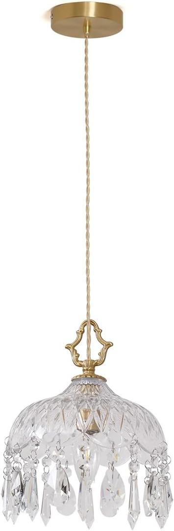 Modern Glass Pendant Light Brass Detail and Glass Shade Pendant Lamp Crystal Pendant Light for Kitchen Island Farmhouse Living Room Hanging Pendant Lamp with E12 Base lamp