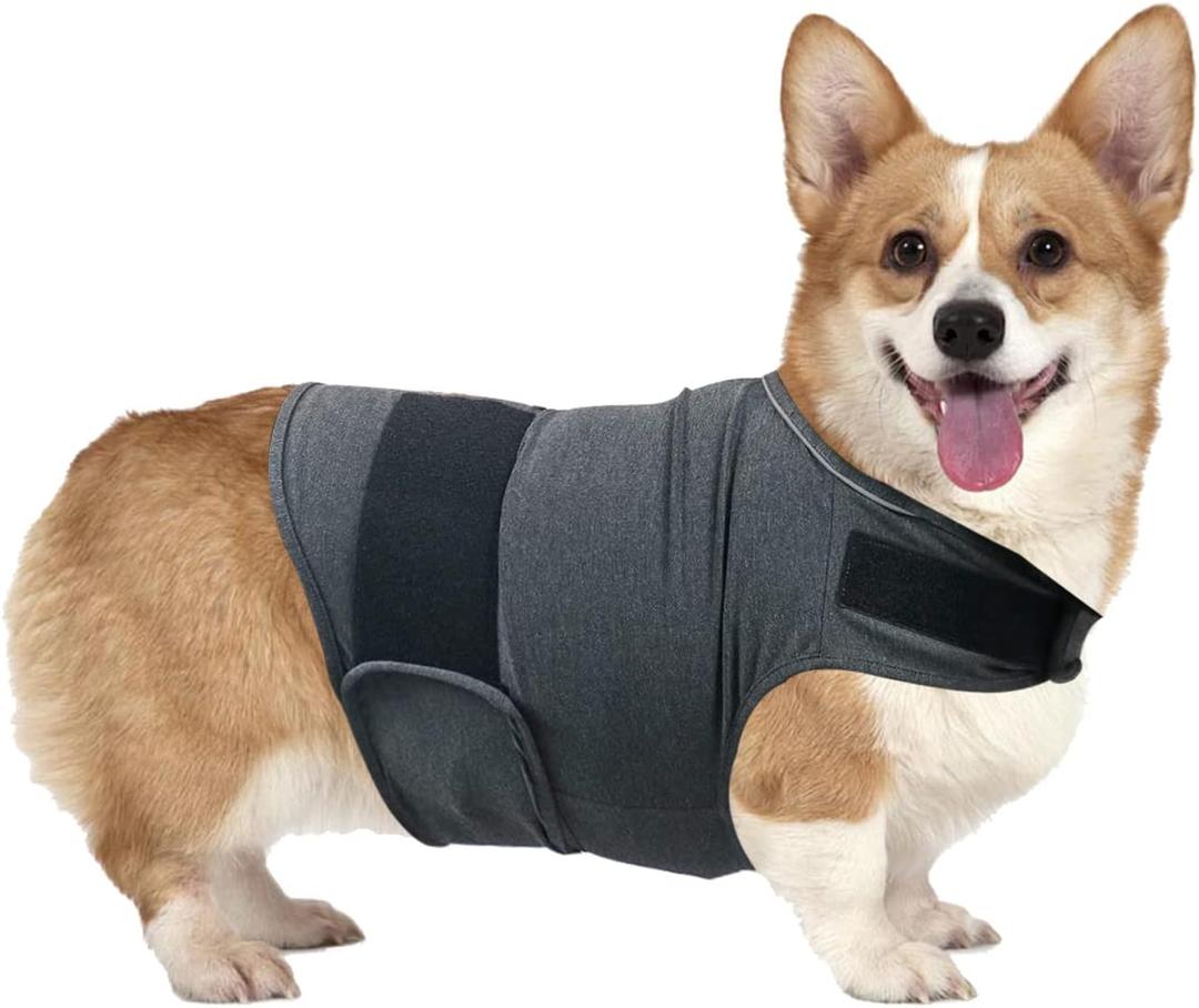 Dog Anxiety Relief Shirt, Adjustable Anxiety Coat Jacket for Fireworks, Thunderstorm, Travel, Separation, Calming Vest Wrap for Small Medium Large Dogs (S) (Dark Grey)