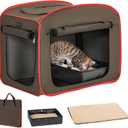 Petsfit Portable Cat Crate with Litter Box and Soft Cushion, Collapsible Pop Up Cat Kennel with Carrying Bag for Travel L
