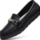 DeYashopin Women's Loafer Shoes Leisure Slip On Work Shoes Comfort Walking Flats (10 Wide, Black Leather)