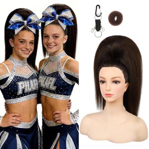 SEIKEA Cheer Ponytail Hair Piece, 100% Super Protein Fiber Straight Cheerleader Hairpiece Lightweight Silky Smooth Fluffy 18" Ponytail Extension for Cheerleader Competition, Dance Black/Dark Brown