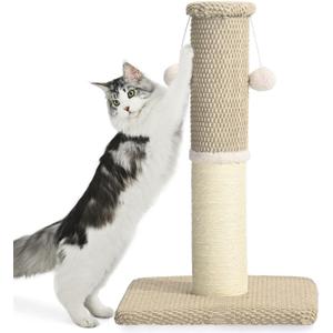 Made4Pets Tall Cat Scratching Post, Heavy Duty and Thicker Scratching Posts for Indoor Cats Adults, 23.6" Natural Sisal Cat Scratcher with Hanging Balls, Sturdy Base Cat Scratch Post, Beige