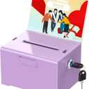 Uniclife Acrylic Donation Box with Lock and Sign Holder Purple Ballot Box with Slot Plastic Suggestion Boxes Tip Jar Cash Storage Container Drop Chest for Fundraising Voting Raffle, 6.2" x 5" x 4" (1 Pack)