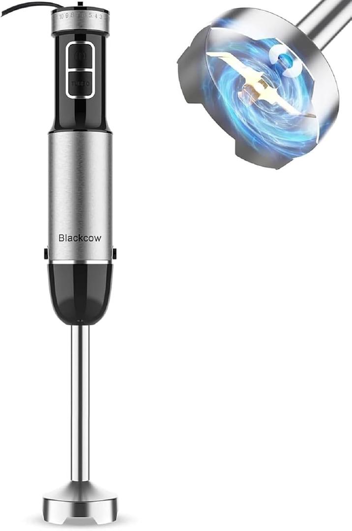 Blackcow Immersion Blender Handheld, 800W Powerful Electric Hand Blender with Titanium Alloy Blades, 12 Speeds & Turbo, Electric Hand Mixer for Smoothies, Soups, Baby Food and Purees