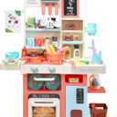 HOLYFUN Kids Kitchen Playset, Kitchen Set for Toddler with Sound and Light, Cooking Stove with Steam, Play Sink and Toy Kitchen Accessories, Pretend Kitchen Toys for Kids Girls Boys, Pink