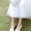 Coutgo Girls Dress Shoes Mary Jane Shoes Low Chunky Heel Flower Girl Wedding Party Flats for Big Kids, White, Size 4