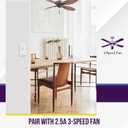 ENERLITES 3 Speed In Wall Ceiling Fan Control, Slide switch, 120VAC, 2.5A, Single-Pole, No Neutral Wire Required, 17000-F3-W-F, White
