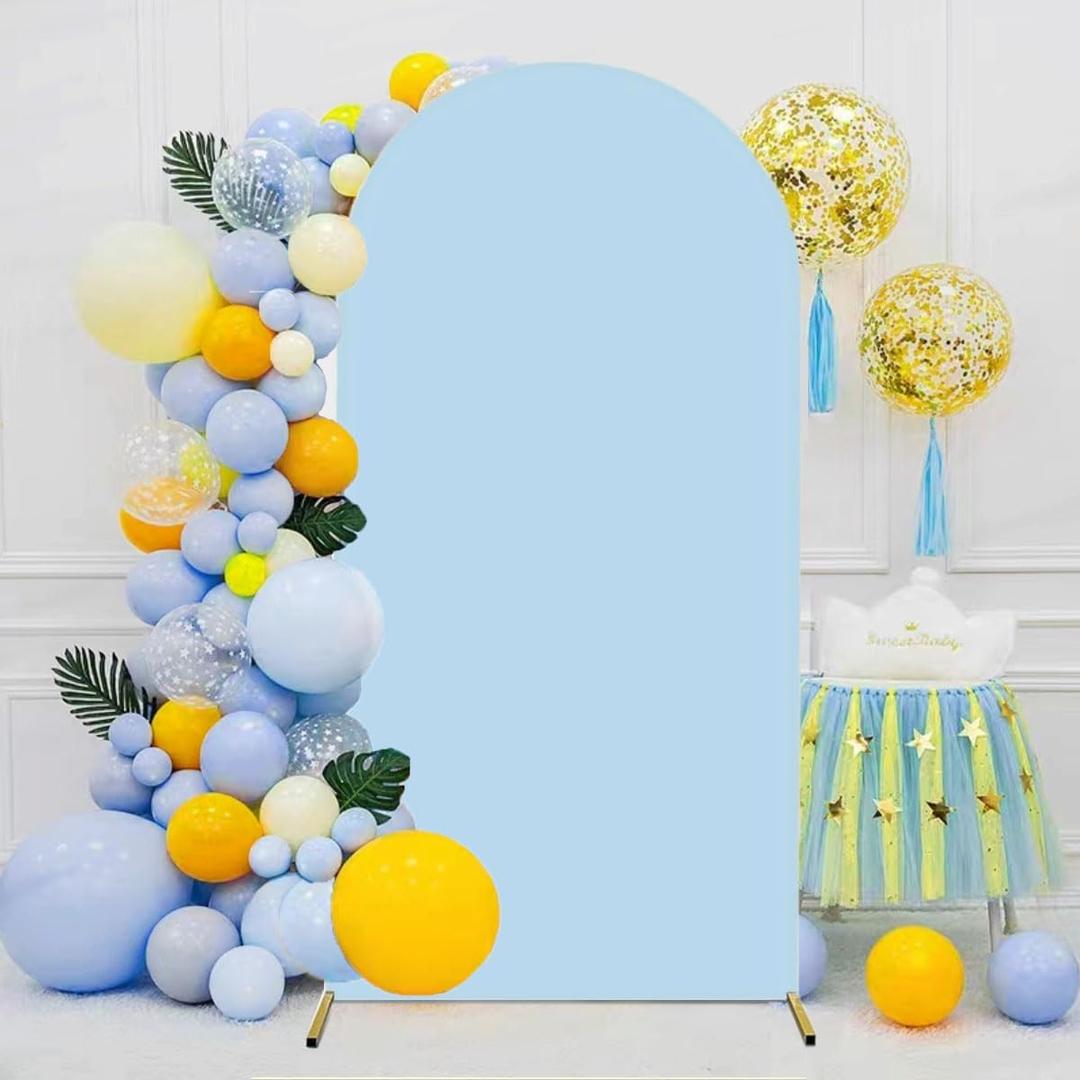 Albassa Arch Backdrop Cover 2-Sided Spandex Wedding Arch Covers Fitted Round Top Chiara Backdrop Stand Cover for Baby Shower Birthday Party Wedding Decoration (Dusty Blue, 6FT)