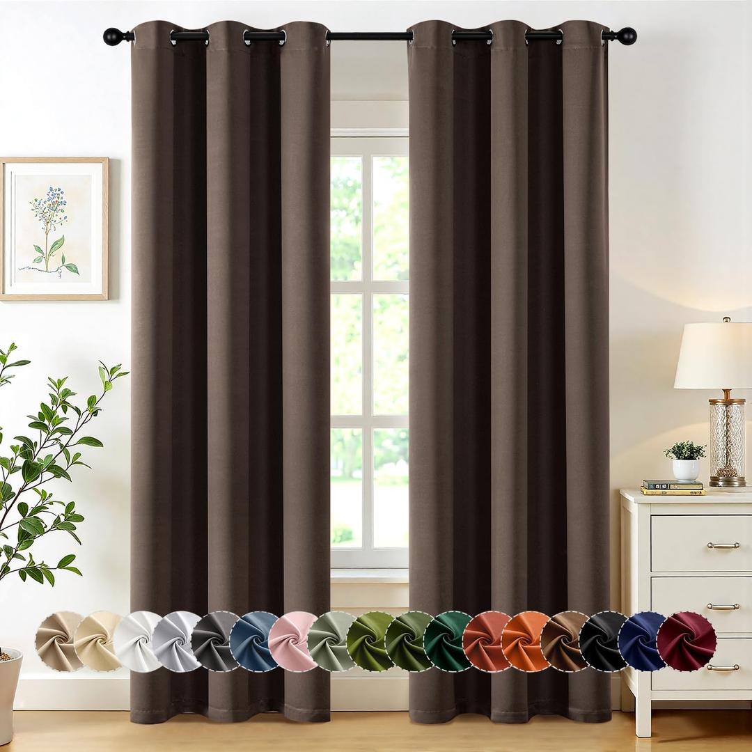 MIULEE Chocolate Brown Blackout Curtains for Bedroom Living Room 72 Inches Long 2 Panels, Thermal Insulated Room Darkening Drapes Grommet Noise Reducing Light Blocking Window Treatments 40x72 Inch