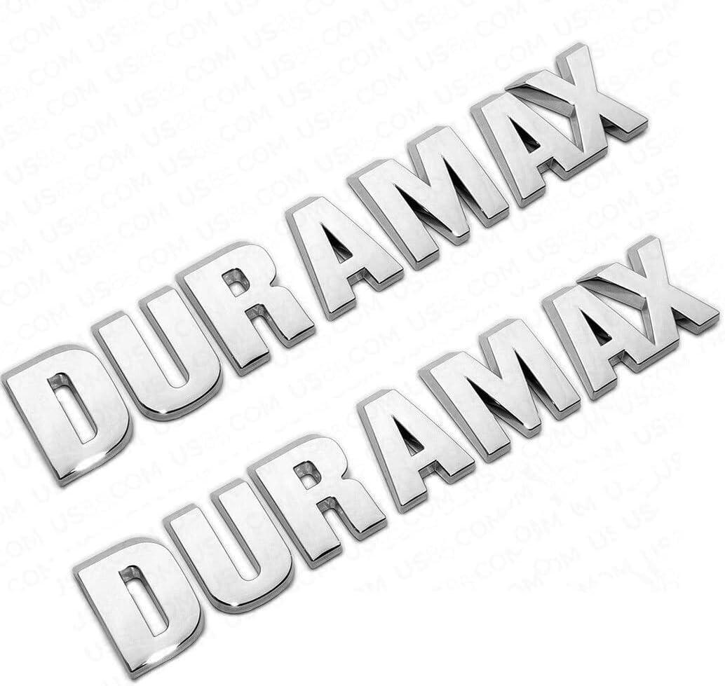 2Pc Silverado Duramax Hood Letter Logo Emblem Badge Adhesive Nameplate Replacement for 1500 2500 3500 (Chrome)