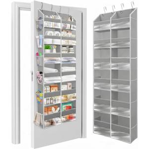 HOMELUX THEORY UPGRADED 6 Tiers Over The Door Organizer Hanging - 100D EXTRA THICK & 50lbs HUGE CAPACITY, 12 Side Mesh Pockets Over The Door Shoe Organizer, Hanging Closet Organizer (Light Gray, XL)
